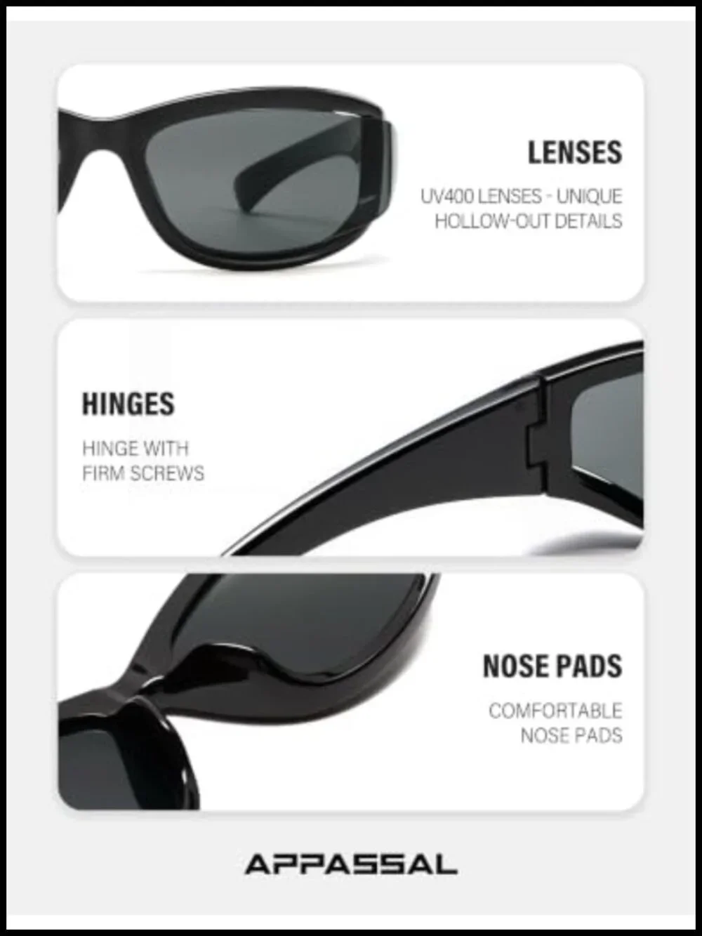 Y2K Wrap Around Sunglasses UV400 Shield Frame Full Coverage Oval
